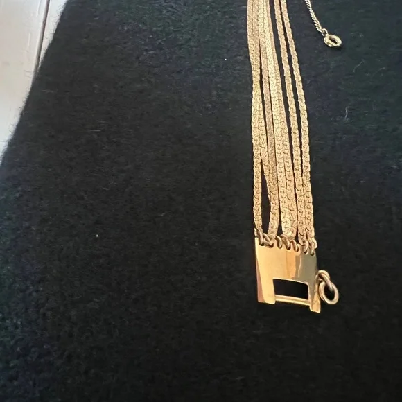 VINTAGE MONET 70s Multi 7 Strand Gold Toned Bracelet 6.5" with Safety Chain - Picture 6 of 11